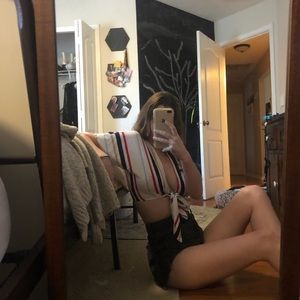 Forever 21 striped cropped front tie shirt.